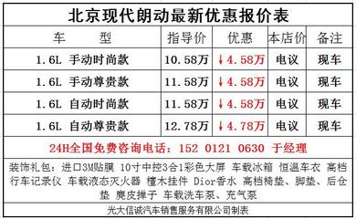 北京现代汽车报价表,北京现代汽车报价表图片